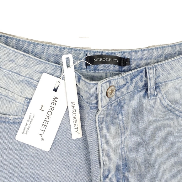 NWT Merokeety Wmn L Distressed Rolled Hem Shorts - Picture 2 of 3